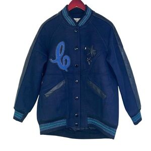 COACH boyfriend letterman varsity jacket wool leather navy blue women’s small